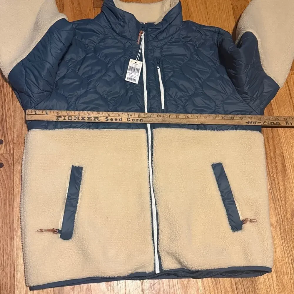 NEW Marine Layer Orion Blue & Natural Quilted Bariloche Sherpa Jacket Size XL